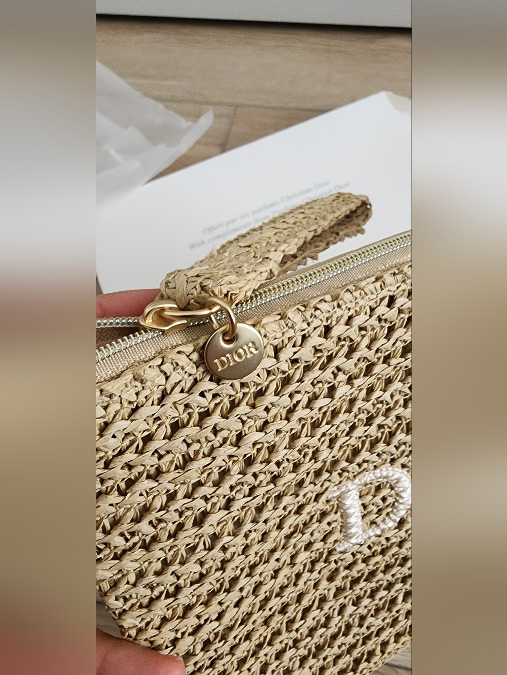 NEW Christian Dior Raffia Woven Straw Cosmetic Pouch Clutch Bag New With Box - Picture 2 of 4